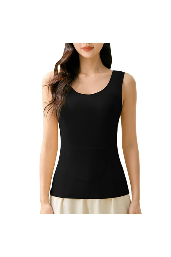Women Undershirts Thermal Autumn Winter New Warm Vest Patch Belly Waist Seamless Bottoming Double Pocket Confinement Uterine Belt For Sleeveless Leisure Tops