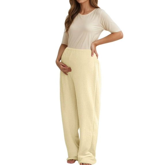 Hifoo Women Winter Maternity Sleep Pants Soft Thermal Pants With Adjustable Waistband Comfortable Casual Wear Pregnancy Trousers Solid Color Joggers Daily Slacks Holiday