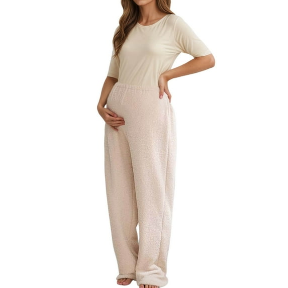 Hifoo Women Winter Maternity Sleep Pants Soft Thermal Pants With Adjustable Waistband Comfortable Casual Wear Pregnancy Trousers Solid Color Joggers Daily Slacks Leisure