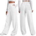 thumbnail image 1 of Hifoo Women's Autumn Winter Pants Solid Color Casual And Comfortable Sports Pocket Lace Up Wide Leg Straight Leg Sweatpants Trousers Cozy Slacks, 1 of 9