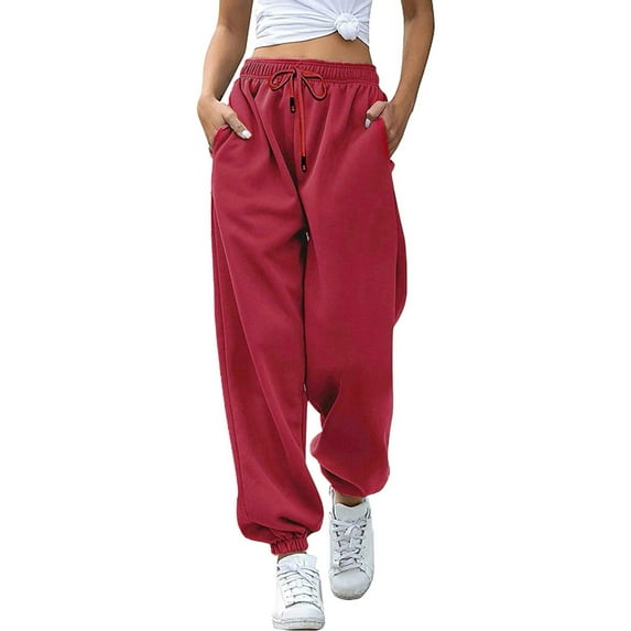 Hifoo Women's Bottom Sweatpants Joggers Pants Workout High Waisted Yoga Pants With Pockets Trousers Breathable Solid Color Slacks