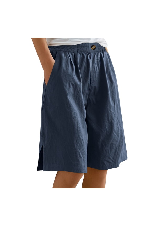 Women's Casual Elastic Waist Split Hem Cropped Pants Comfortable Wear For Daily Summer Fall Stylish Solid Color Slacks