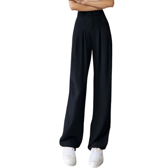 Hifoo Women's Casual High Waisted Wide Leg Pants Comfortable Everyday Trousers Summer Fall Trousers With Straight Hem Solid Color Joggers Daily Slacks Cozy
