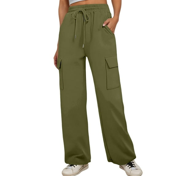 Hifoo Women's Casual Pants High Waist Straight Leg Trousers With Side Pockets Comfortable Stretch Athletic Workout Yoga Pants Solid Color Joggers Daily Slacks Leisure