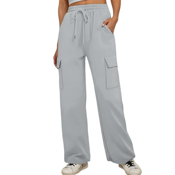 Hifoo Women's Casual Pants High Waist Straight Leg Trousers With Side Pockets Comfortable Stretch Athletic Workout Yoga Pants Solid Color Joggers Daily Slacks Stylish