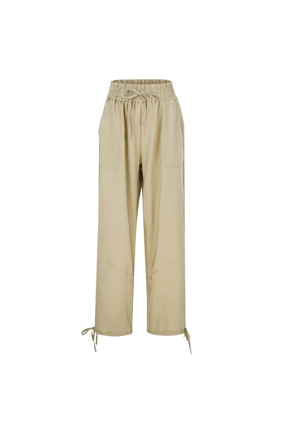 Women's Casual Pants High Waisted Wide Leg Trousers Elastic Waistband Solid Color Pocket Pants Comfortable Everyday Wear Loose Fit Summer Spring Fall Joggers Daily Slacks Boho