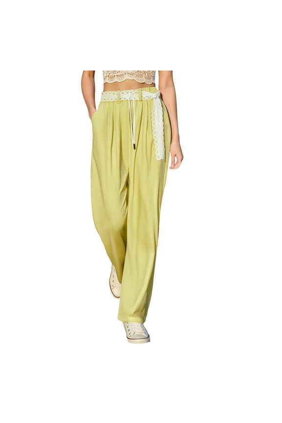 Women's Casual Pants Lace Trim Straight Leg Pants Comfortable Breathable Summer Fall Travel Outdoor Everyday Wear Trousers Solid Color Joggers Daily Slacks Versatile