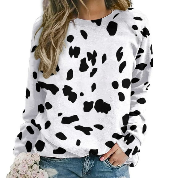 Hifoo Women's Cattle Printed Crewneck Sweatshirt Long Sleeve Casual Pullover Soft Comfortable Fall Winter Fashion Tops Daily Autumn Comfort Dailywear