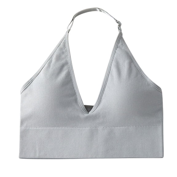 Hifoo Women's Halterneck Sports Bra Backless Deep V-Neck Sports Bustier Padded Elegant Gym Push Up Bra Backless Adjustable Straps Breathable Solid Color Push Up Brassiere Bralette