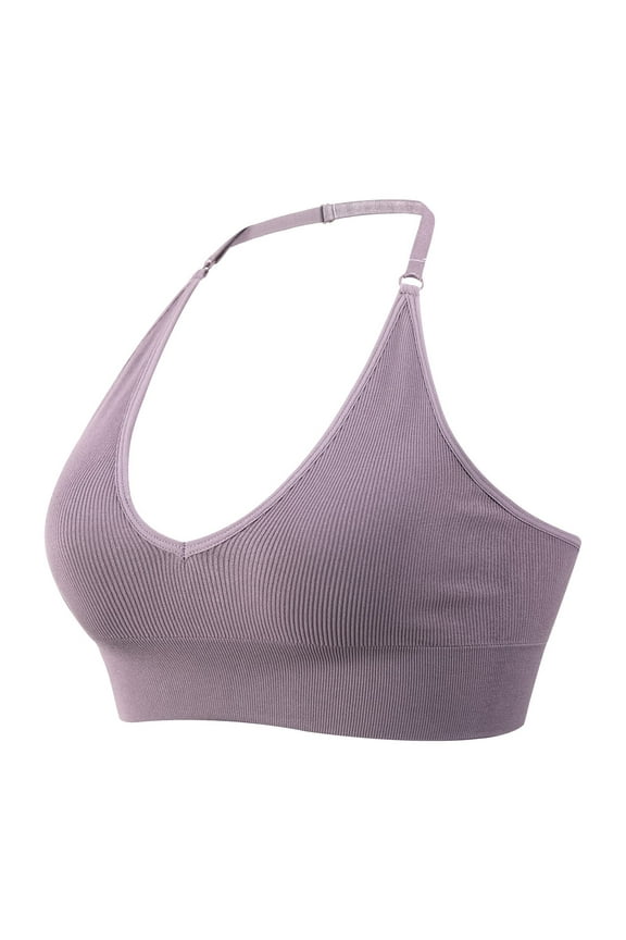 Women's Halterneck Sports Bra Backless Deep V-Neck Sports Bustier Padded Elegant Gym Push Up Bra Backless Adjustable Straps Versatile Solid Color Push Up Brassiere Bralette