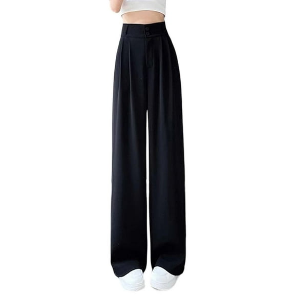 Hifoo Women's High Waisted Straight Leg Pants Flowy Wide Leg Trousers Soft Chiffon Casual Comfortable Summer Fall Loose Fit Stretchy Elastic Waist Lightweight Breathable Solid Color Slacks Holiday