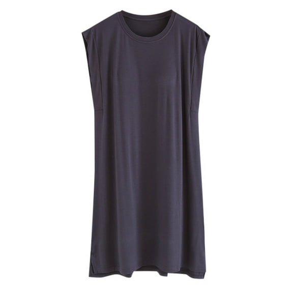 Hifoo Women's Sleepwear Padded Pajamas Sleeveless Pajamas Solid Color Mid Length Home Clothing Relaxed Fit Casual O-Neck Loungewear