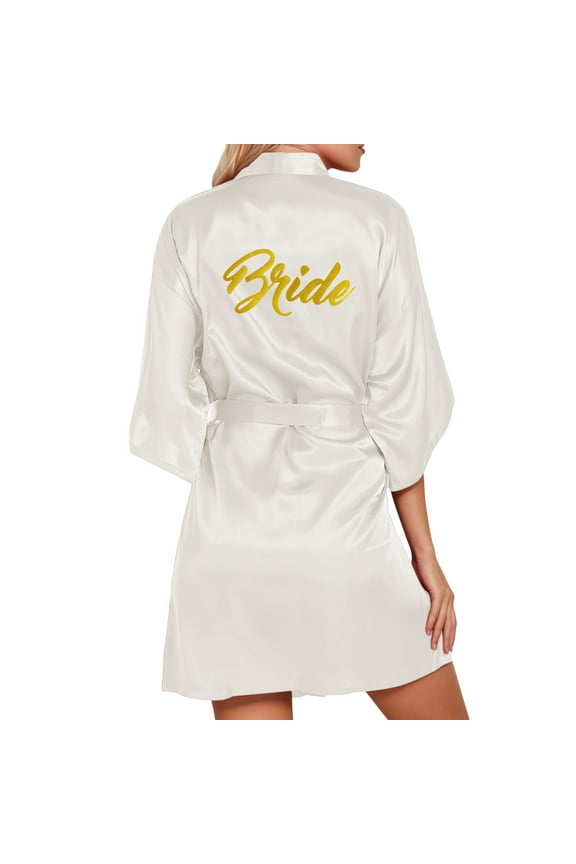 Women's Sleepwear Wedding Party Team Bride Robe Letters Kimono Satin Pyjamas Bridesmaid Bathrobe Birthday Casual Home Lapel Loungewear