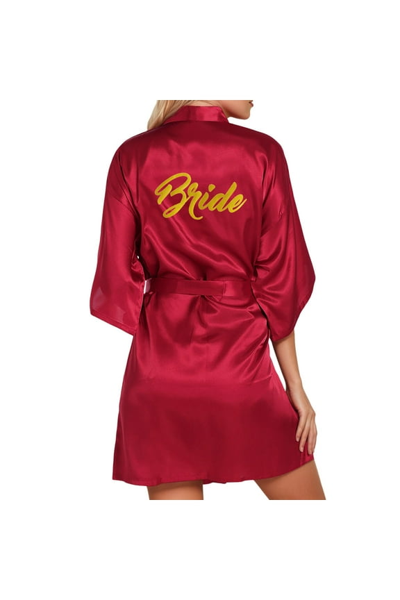 Women's Sleepwear Wedding Party Team Bride Robe Letters Kimono Satin Pyjamas Bridesmaid Bathrobe Soft Casual Home Lapel Loungewear