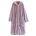 thumbnail image 1 of Hifoo Women's Solid Color Sleepwear Loose Hooded Robe With Thick Plush Long Autumn/Winter Coral Bathrobe With Big Pockets And Long Sleeves Breathable Casual Home Loungewear, 1 of 3