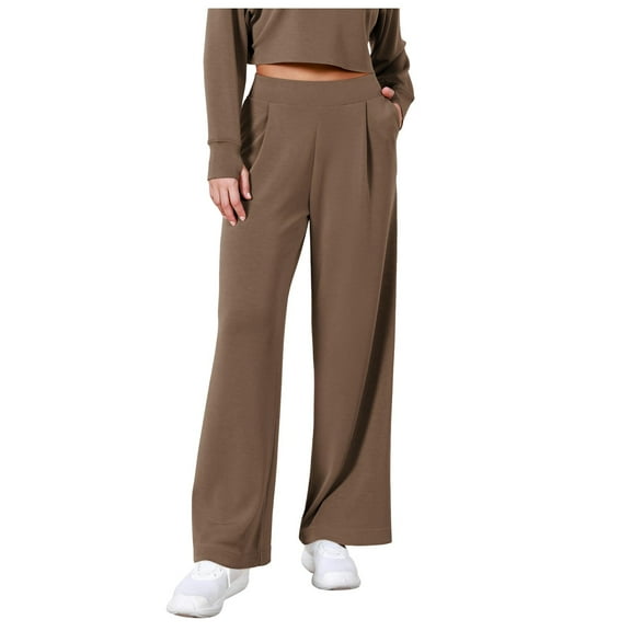 Hifoo Women's Wide Leg Pants High Elastic Waisted In The Back Business Work Trousers Long Straight Suit Pants For Summer Birthday Solid Color Slacks
