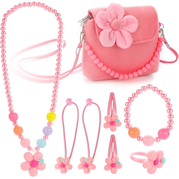 Hifot Kids Plush Jewelry Set, Necklace, Bracelet, Ring & Hair Clips for Girls (7-Piece)