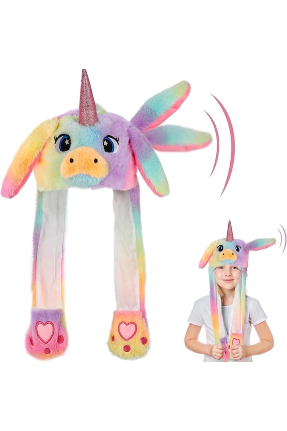 Hifot Unicorn Hat with Moving Ears, Plush Multicolor, One Size Fits All, 0.62 lb