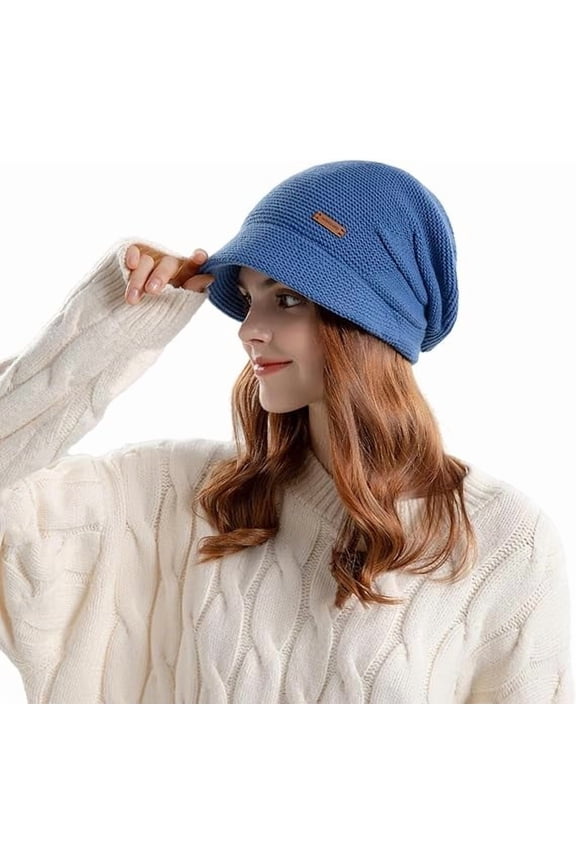 Winter Hats for Women,Beanie Hat for Women,Ear Protection Knit Hat,Windproof Soft Hat,Slouch Hat for Ladies,Blue