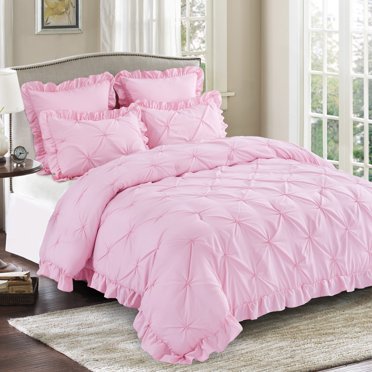 HIG 7-Piece Ruched Pleat Comforter Set - White Romantic Bed-in-a-Bag - King/Queen Size, Microfiber, OEKO-TEX Certified