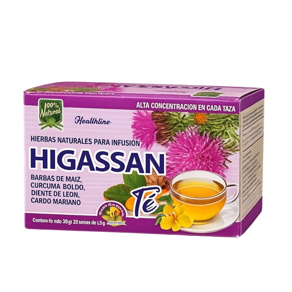 Higassan Herbal Tea Bags – Natural Liver Support Tea Blend with Milk Thistle, Dandelion, Boldo & Turmeric – Caffeine Free Herbal Infusion, 20 Tea Bags