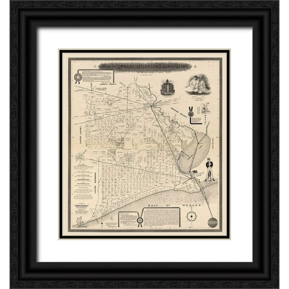 Higgins 15x16 Black Ornate Wood Framed with Double Matting Museum Art Print Titled - Jefferson County Texas - Higgins 1898