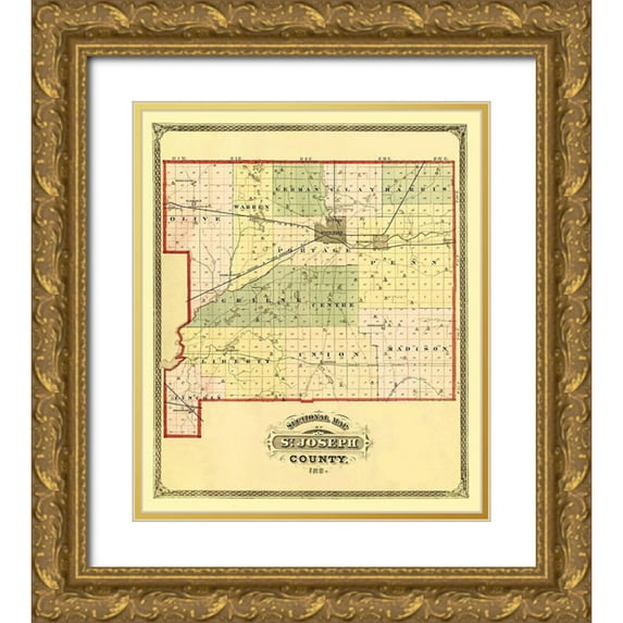 Higgins 26x30 Gold Ornate Wood Framed with Double Matting Museum Art Print Titled - St Joseph Indiana - Higgins 1875