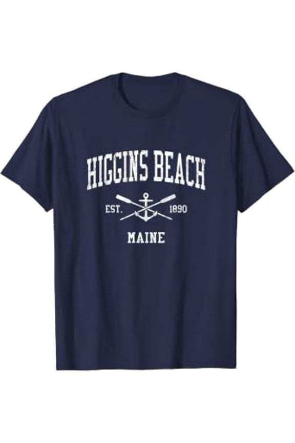 Higgins Beach ME Vintage Crossed Oars & Boat Anchor Sports T-Shirt