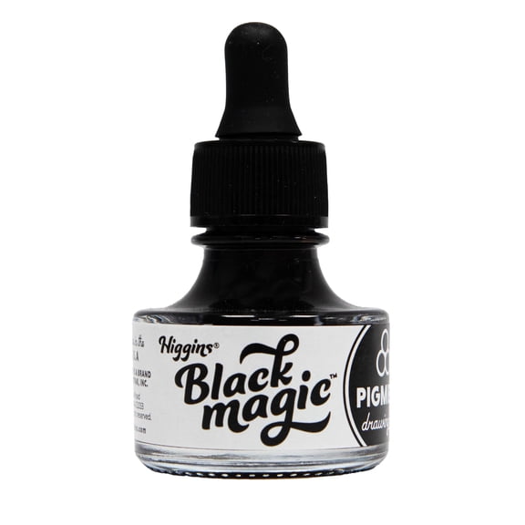 Higgins Black Magic Pigmented Drawing Ink - for Artists and Students - 1 oz. Glass Bottle (HIG44011)