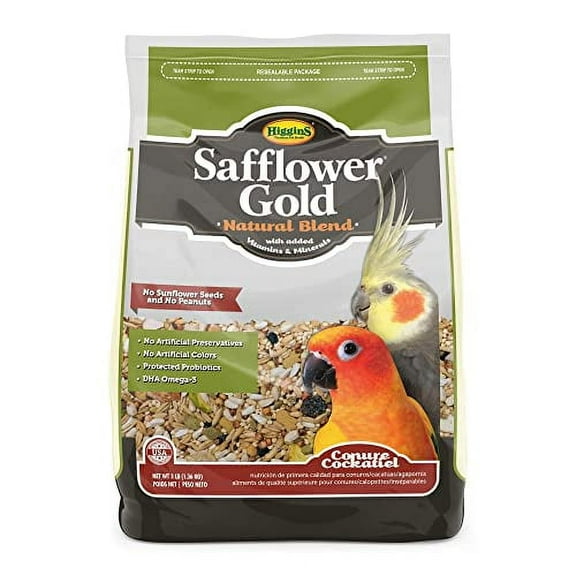 Higgins Safflower Gold Natural Food Mix for Conures & Cockatiels, 3lbs