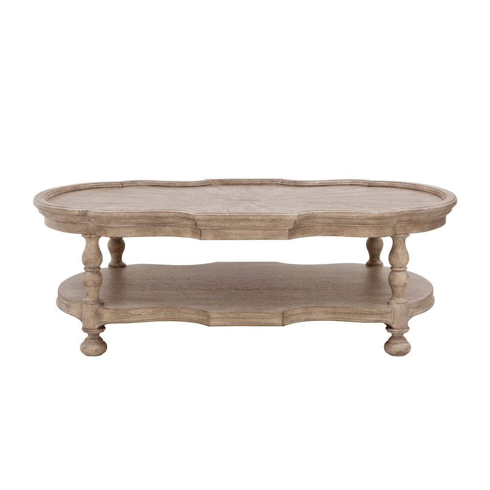 Woodland Stone Finish Wood Cocktail Table with Open Shelf