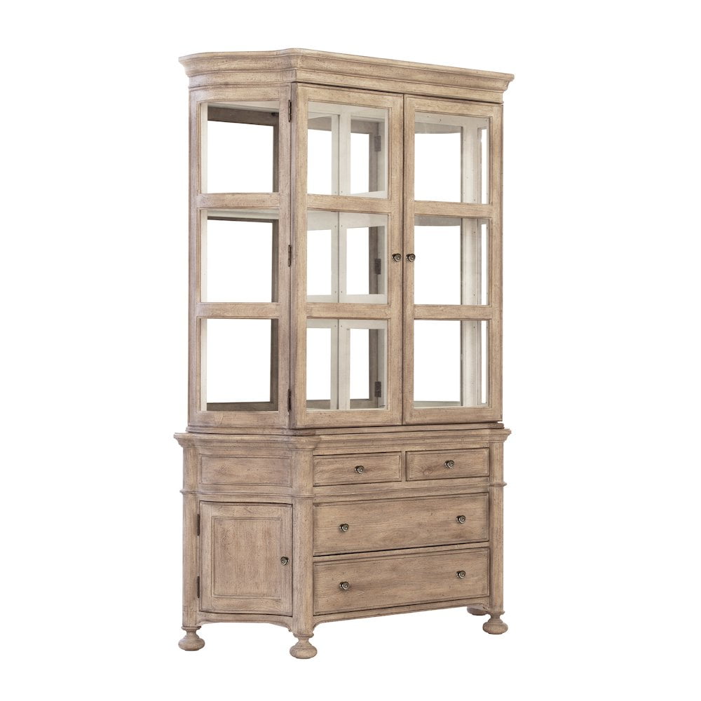 Woodland Stone Lighted China Cabinet with Glass Doors and Drawers