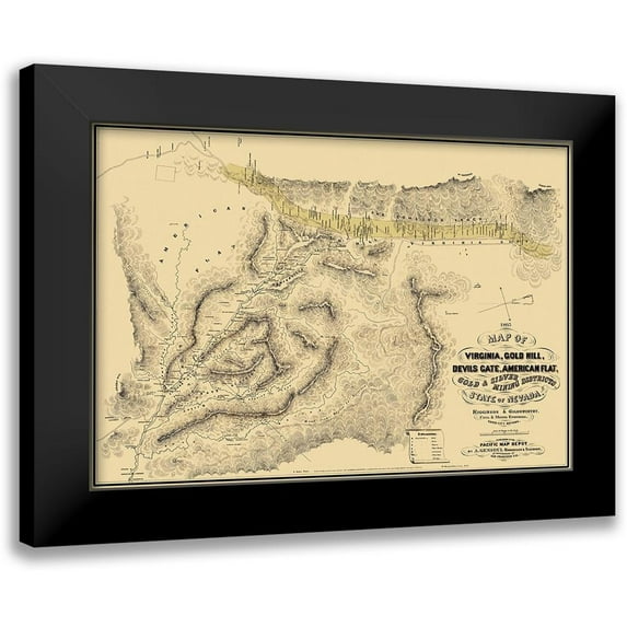 Higginson 14x11 Black Modern Framed Museum Art Print Titled - Gold Silver Mining Districts Nevada