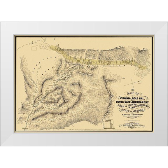 Higginson 14x11 White Modern Wood Framed Museum Art Print Titled - Gold Silver Mining Districts Nevada