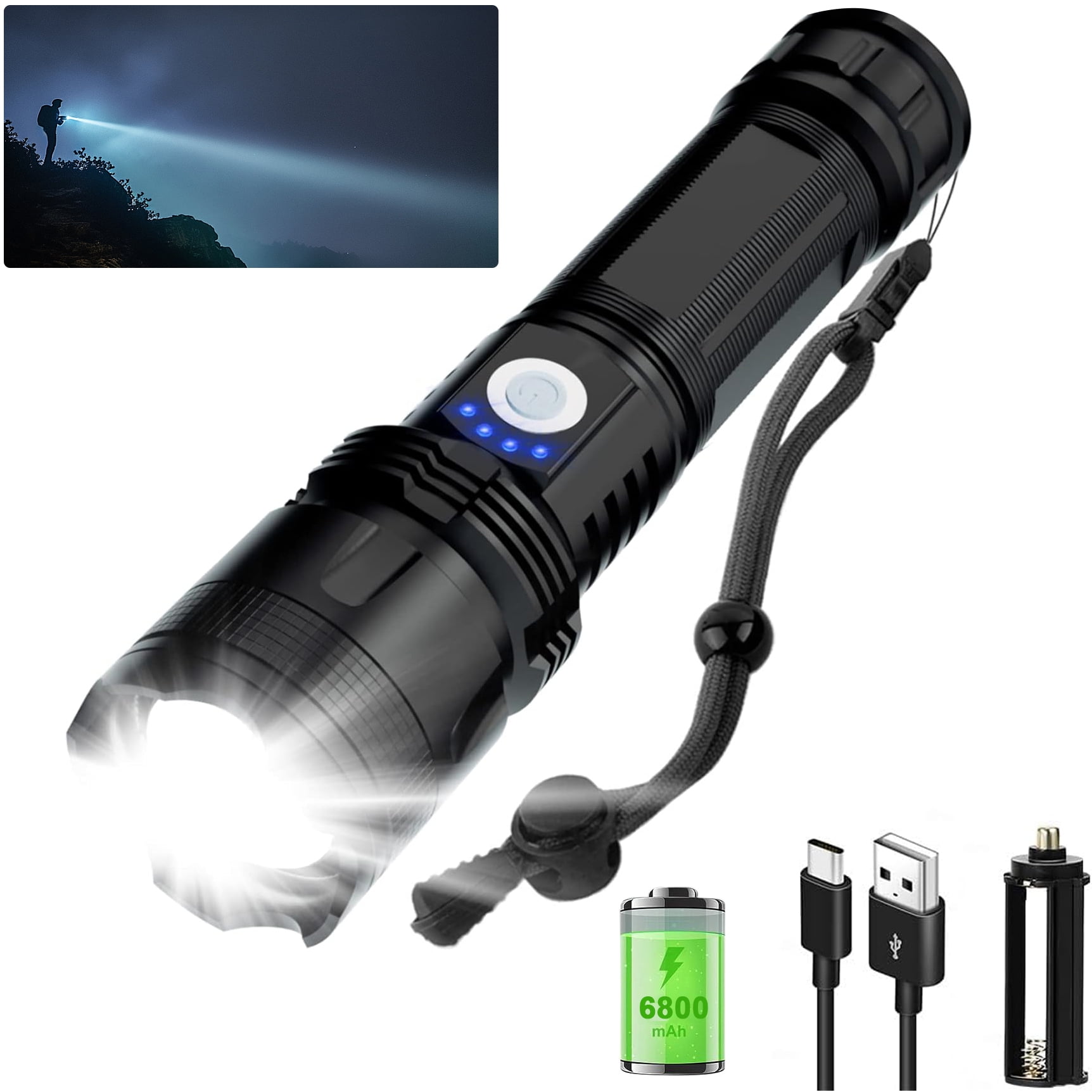 Fylivore Rechargeable Flashlight,100000 High Lumens Powerful Super Bright Portable LED Lighting Tactical backpacking hiking Gear Linterna Camping