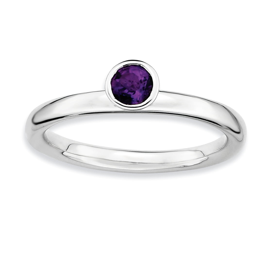 High 4mm Round Amethyst Sterling Silver Ring