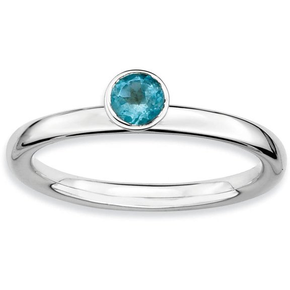 High 4mm Round Blue Topaz Sterling Silver Ring