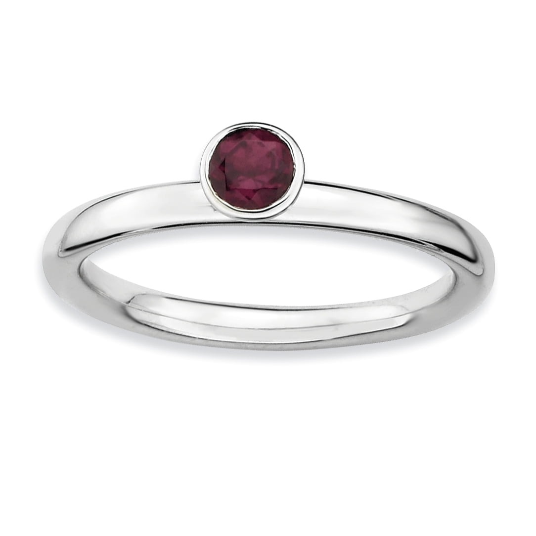 High 4mm Round Rhodolite Garnet Sterling Silver Ring