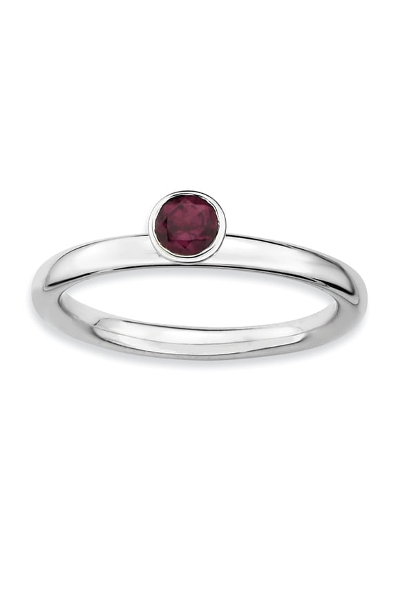 High 4mm Round Rhodolite Garnet Sterling Silver Ring