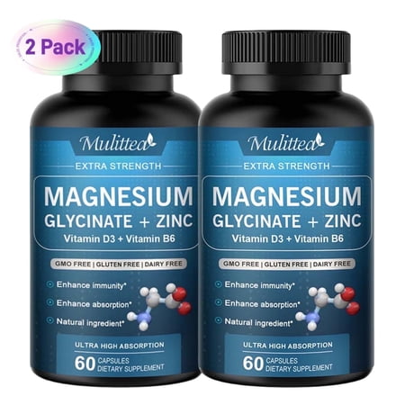 Mulittea Magnesium Glycinate 500mg with Zinc, Vitamin D3 & B6, High Absorption Magnesium Supplement, Supports Muscle Recovery, Sleep & Immune Health, 120 Vegan Capsules