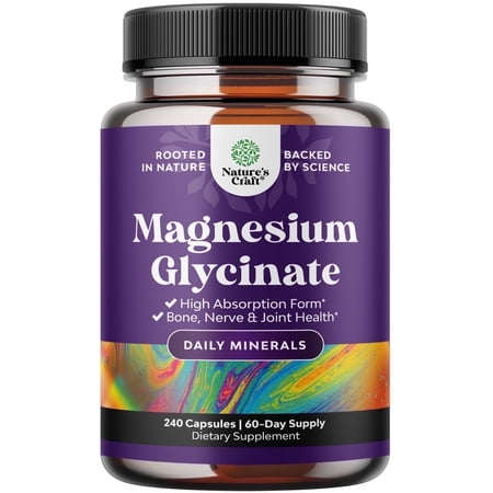 Natures Craft Chelated Magnesium Glycinate Capsules for Sleep, Joint, and Nerve Support,240 Count