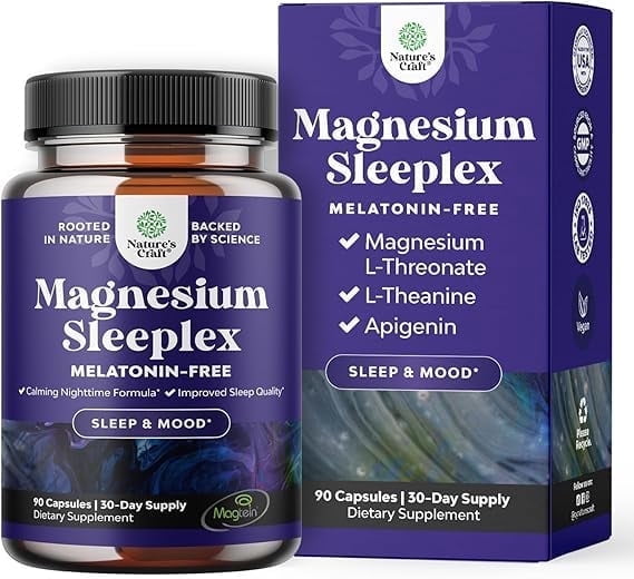 Natures Craft Magnesium Sleeplex Sleep Supplement, Melatonin Free Sleep Aid, 90 Capsules