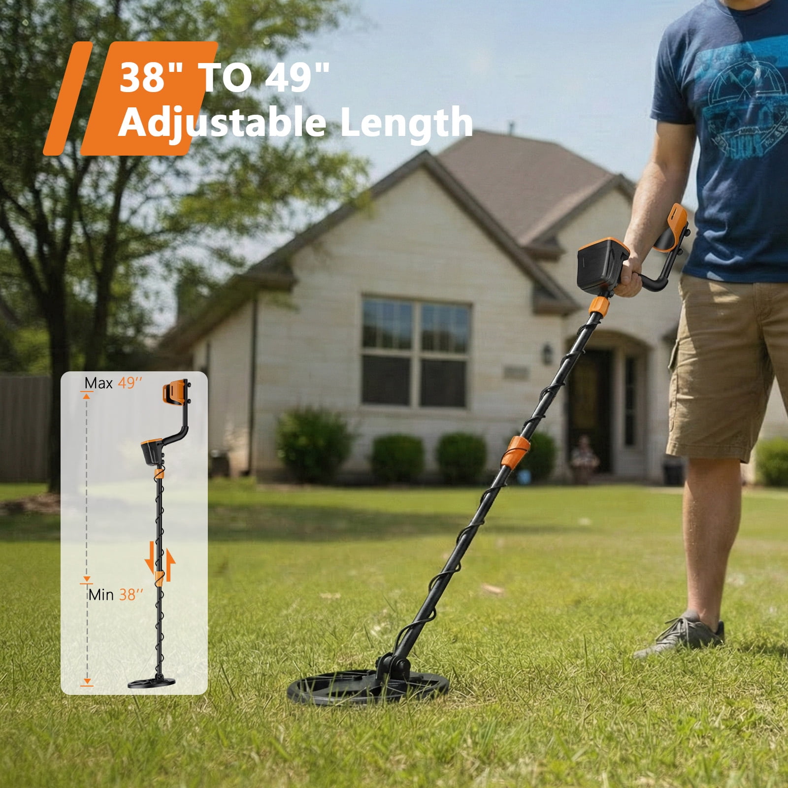 High Accuracy Metal Detector for Adults & Kids – 8'' Waterproof IP68 Search Coil, LCD Display, Adjustable Length, All Metal & Discrimination Modes, 10'' Depth, Ideal for Gold & Treasure searching