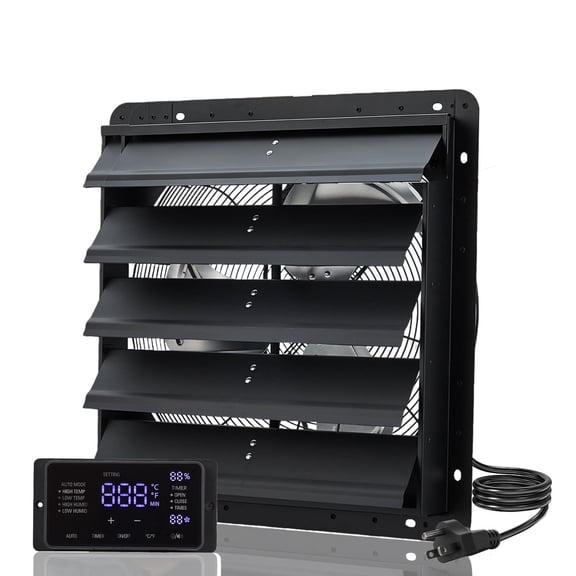 High Airflow EC Motor Shutter Exhaust Fan – 12 Inch, 10-Speed, 1500 CFM – Wall Mounted, Touchscreen Controller for Temp/Humidity/Speed, Heavy Duty Automatic Aluminum Shutters