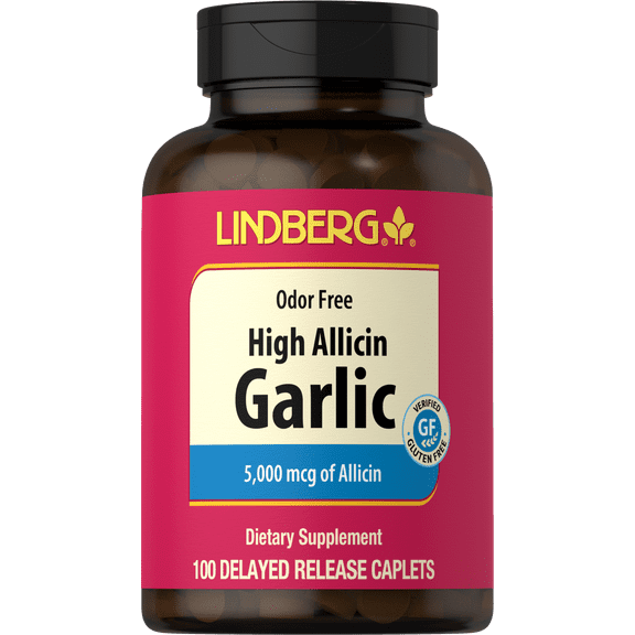 High Allicin Garlic Supplement 5000mg | 100 Caplets | Odorless Garlic | by Lindberg