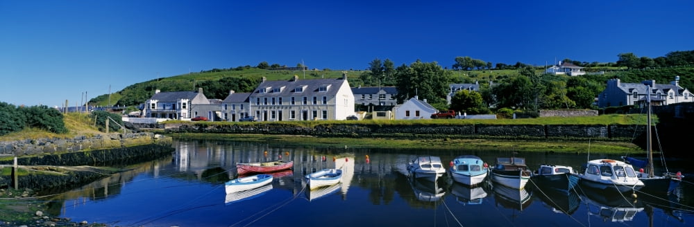 High Angle View Of Boats Moored At A Harbor Cushendun Harbor County Antrim Northern Ireland Canvas Art - The Irish Image Collection Design Pics (34 x 11)