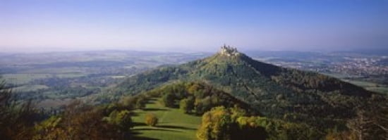 High Angle View Of A Castle On Top Of A Hill Burg Hohenzollern Hechingen Zollernalbkreis Baden-Wurttemberg Germany Canvas Art - Panoramic Images (36 x 13)