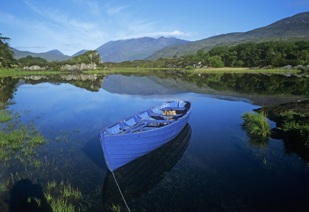 High Angle View Of A Boat In A Lake Killarney County Kerry Republic Of Ireland Canvas Art - The Irish Image Collection Design Pics (18 x 12)