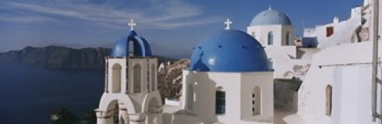 High Angle View Of A Church Church Of Anastasis Fira Santorini Greece Canvas Art - Panoramic Images (36 x 12)