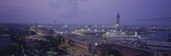 High Angle View Of A City Barcelona Spain Canvas Art - Panoramic Images (36 x 12)
